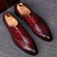 Herren Business Casual Lederschuhe mit Karomuster-Bordeauxrot-38-Luzern Mode