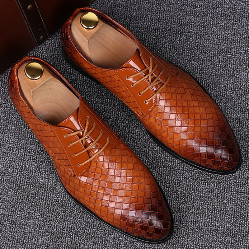 Herren Business Casual Lederschuhe mit Karomuster-Braun-38-Luzern Mode