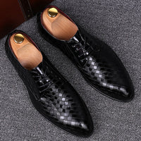 Herren Business Casual Lederschuhe mit Karomuster-Schwarz-38-Luzern Mode