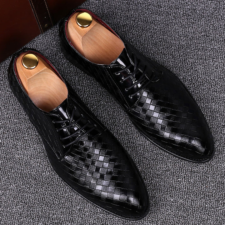 Herren Business Casual Lederschuhe mit Karomuster-Schwarz-38-Luzern Mode