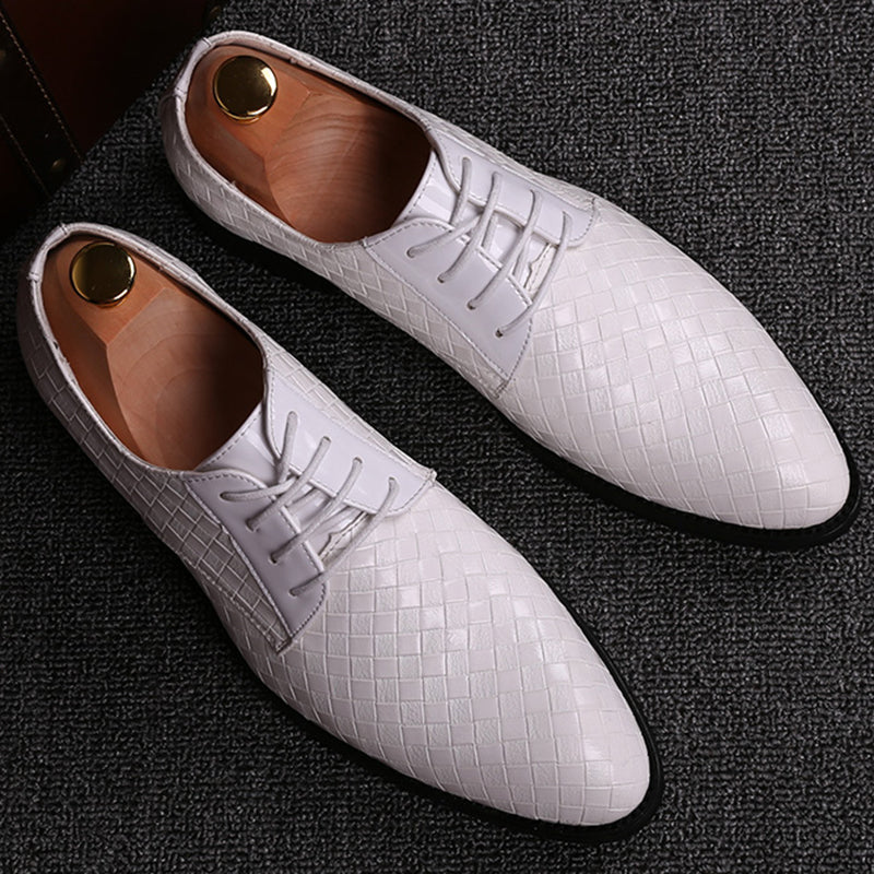 Herren Business Casual Lederschuhe mit Karomuster-Weiß-38-Luzern Mode