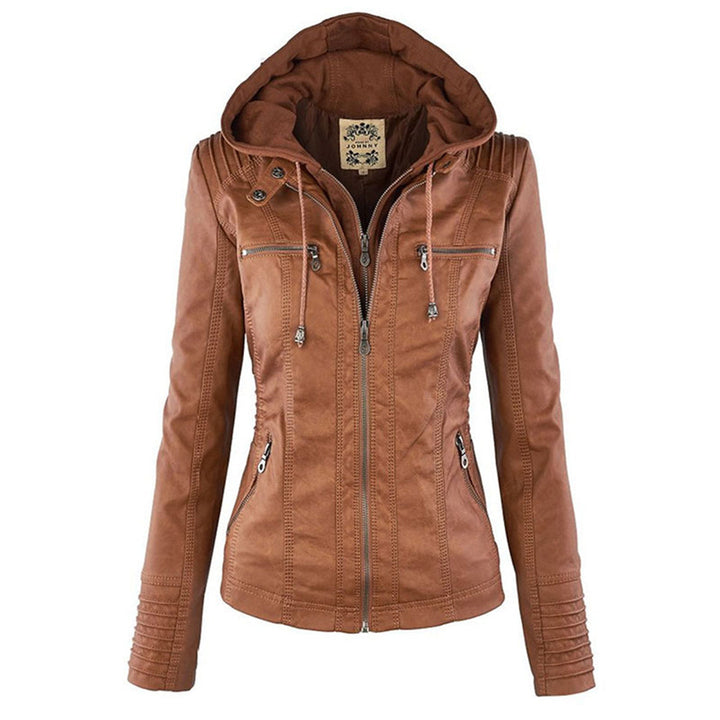 Damen Lederjacke mit Reißverschluss - Stilvoll und Elegant-Khaki-S-Luzern Mode