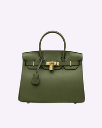 Damen Trenchcoat mit Handtasche und Jeans für Herbstmode-Grün-M-Luzern Mode