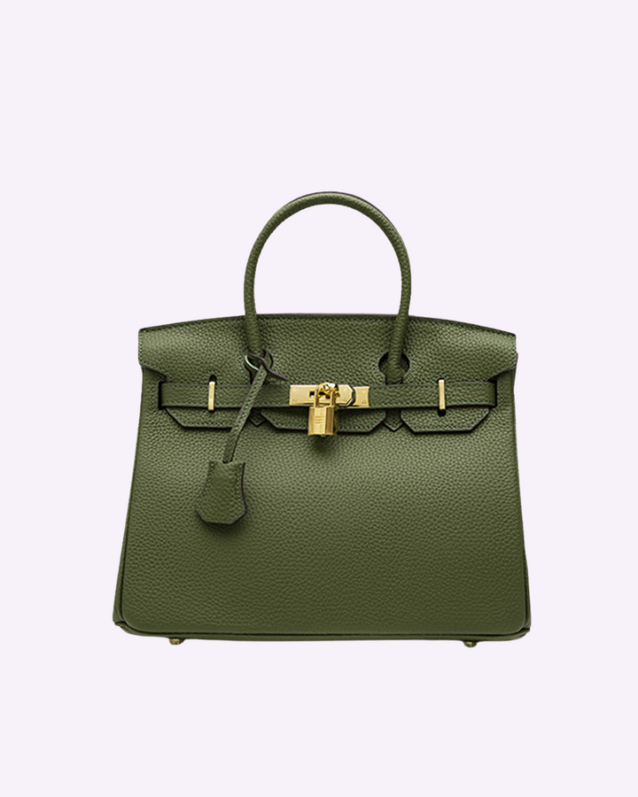 Damen Trenchcoat mit Handtasche und Jeans für Herbstmode-Grün-M-Luzern Mode