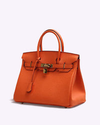Damen Trenchcoat mit Handtasche und Jeans für Herbstmode-Orange-M-Luzern Mode