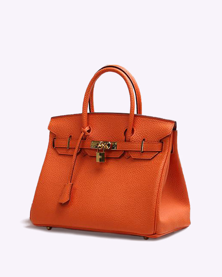 Damen Trenchcoat mit Handtasche und Jeans für Herbstmode-Orange-M-Luzern Mode