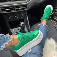 Damen Sneaker mit Plateau-Sohle - Bequeme Freizeitschuhe-Grün-36-Luzern Mode