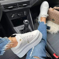 Damen Sneaker mit Plateau-Sohle - Bequeme Freizeitschuhe-Weiß-36-Luzern Mode