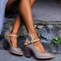 Mary Jane Pumps | Knöchelriemen Schnalle | Absatz | Verstellbar | Veganleder-Grau-35-Luzern Mode