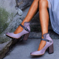 Mary Jane Pumps | Knöchelriemen Schnalle | Absatz | Verstellbar | Veganleder-Lila-35-Luzern Mode