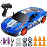 Mini Drift Auto | Wiederaufladbar Langlebiger Rennwagen mit Fernbedienung-Ferrari 360 Modena Blau 2x Batterie-Luzern Mode