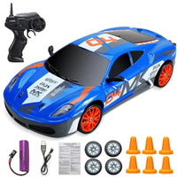 Mini Drift Auto | Wiederaufladbar Langlebiger Rennwagen mit Fernbedienung-Ferrari 360 Modena Blau-Luzern Mode