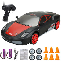Mini Drift Auto | Wiederaufladbar Langlebiger Rennwagen mit Fernbedienung-Ferrari 360 Modena Schwarz/Rot 2x Batterie-Luzern Mode