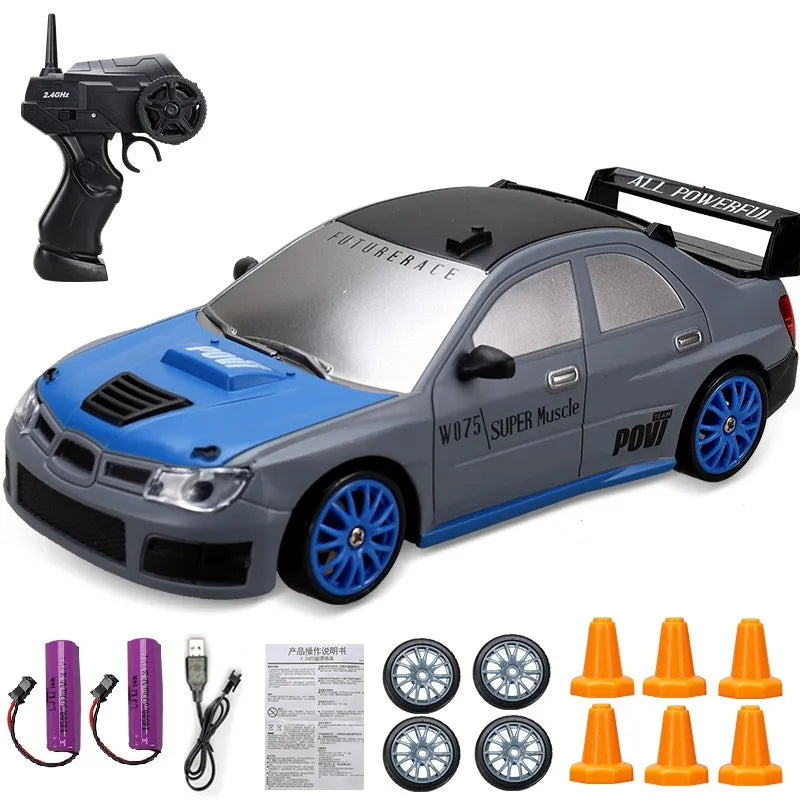 Mini Drift Auto | Wiederaufladbar Langlebiger Rennwagen mit Fernbedienung-Subaru Impreza 2x Batterie-Luzern Mode