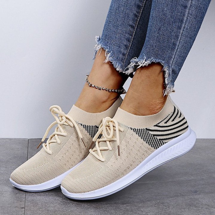 Damen Sneaker Strickstoff Atmungsaktiv Bequem Laufen-Beige-35-Luzern Mode