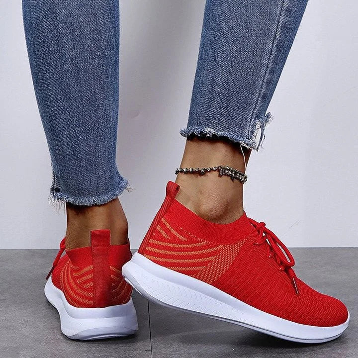 Damen Sneaker Strickstoff Atmungsaktiv Bequem Laufen-Rot-35-Luzern Mode