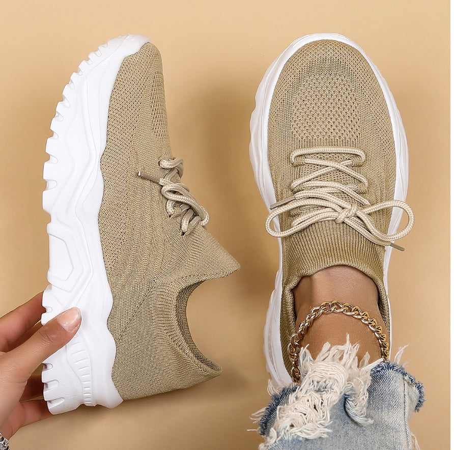 Damen Sneaker mit Strick-Obermaterial und Komfortsohle-Beige-35-Luzern Mode