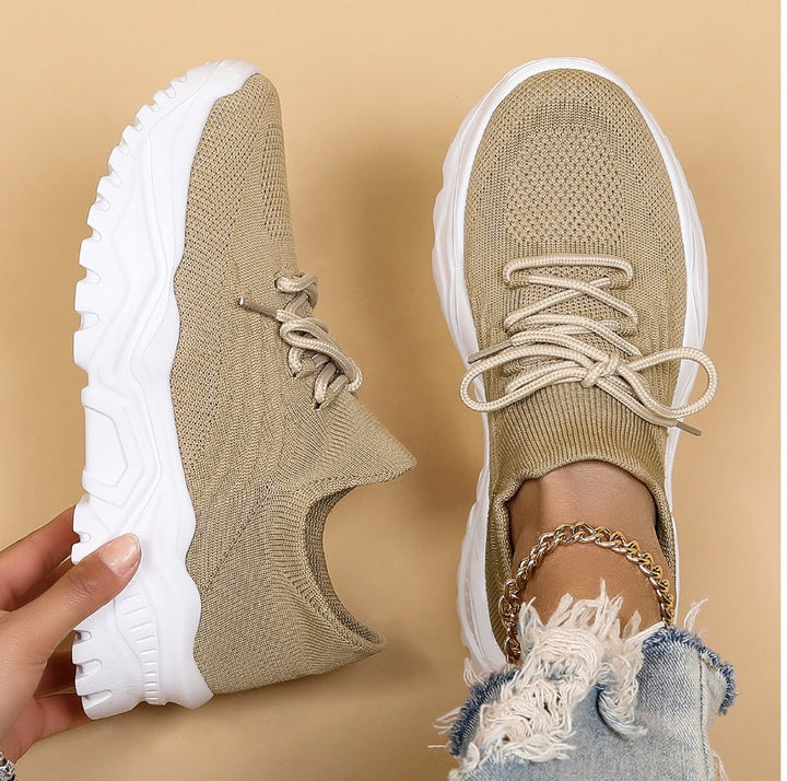 Damen Sneaker mit Strick-Obermaterial und Komfortsohle-Beige-35-Luzern Mode