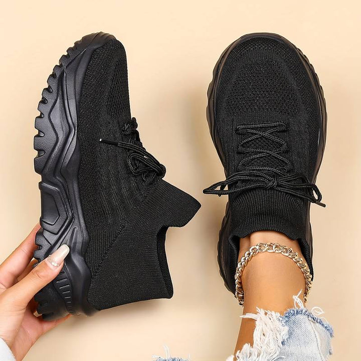 Damen Sneaker mit Strick-Obermaterial und Komfortsohle-Schwarz-35-Luzern Mode