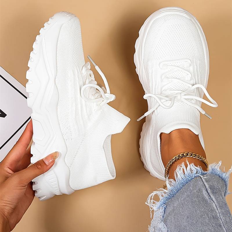 Damen Sneaker mit Strick-Obermaterial und Komfortsohle-Weiß-35-Luzern Mode