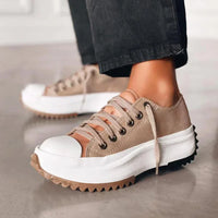 Damen Plateau Sneaker mit Keilabsatz und Schnürung-Braun-35-Luzern Mode