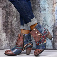 Damen Stiefelette mit Blumenmuster und Blockabsatz-Luzern Mode