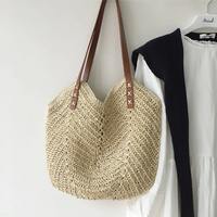 Gewebte Strohtasche mit Ledergriffen für Damen-Luzern Mode