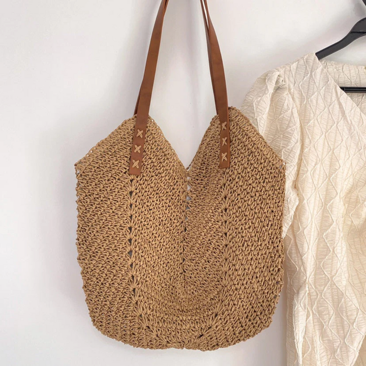 Gewebte Strohtasche mit Ledergriffen für Damen-Luzern Mode
