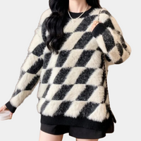 Kariertes Damenpullover aus Fleece - Weiches Winterdesign-Luzern Mode