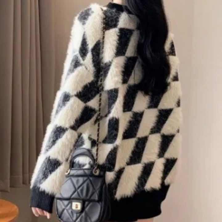 Kariertes Damenpullover aus Fleece - Weiches Winterdesign-Luzern Mode