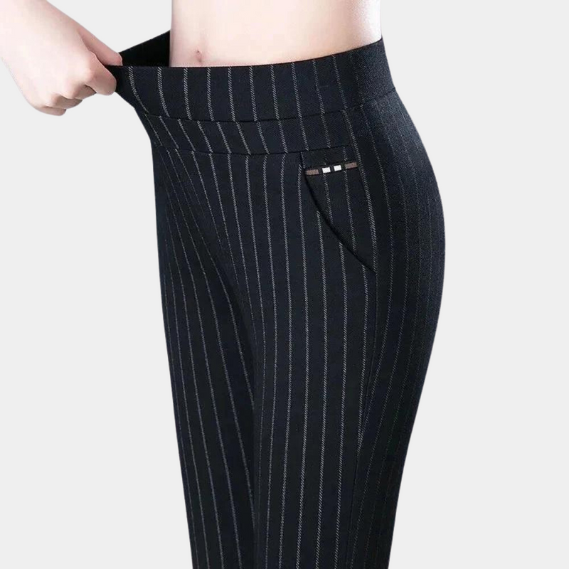 Damen Stretchhose mit Taschen - Bequeme Business-Leggings-Schwarz mit Streifen-M-Luzern Mode