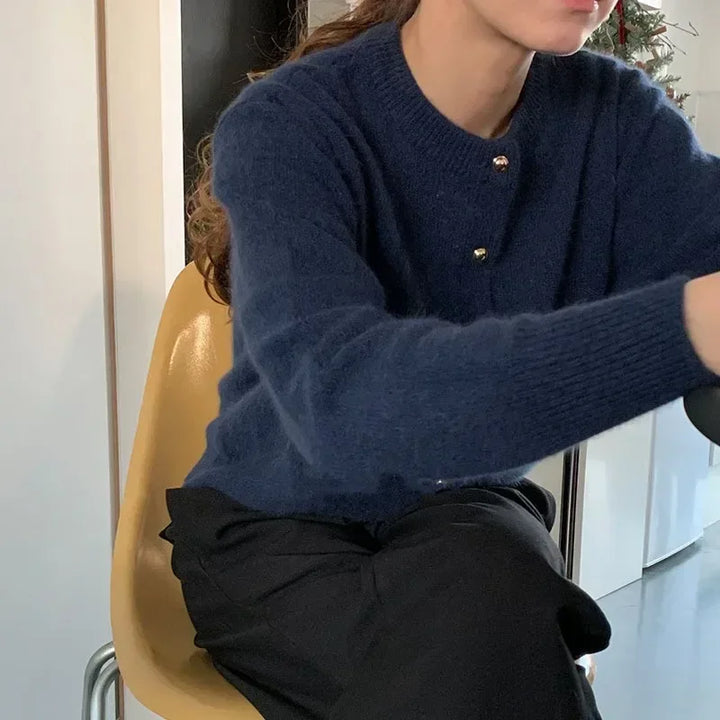 Damen Strickpullover mit Rundhalsausschnitt und Tasche-Luzern Mode
