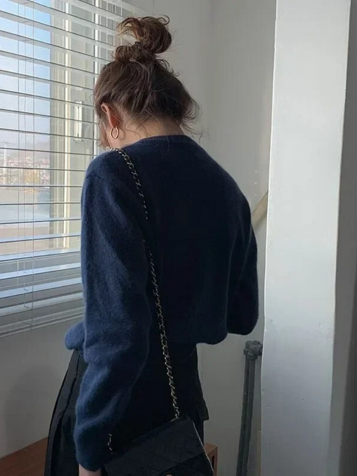 Damen Strickpullover mit Rundhalsausschnitt und Tasche-Luzern Mode