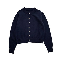 Damen Strickpullover mit Rundhalsausschnitt und Tasche-Marineblau-S-Luzern Mode