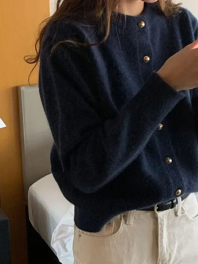 Damen Strickpullover mit Rundhalsausschnitt und Tasche-Luzern Mode