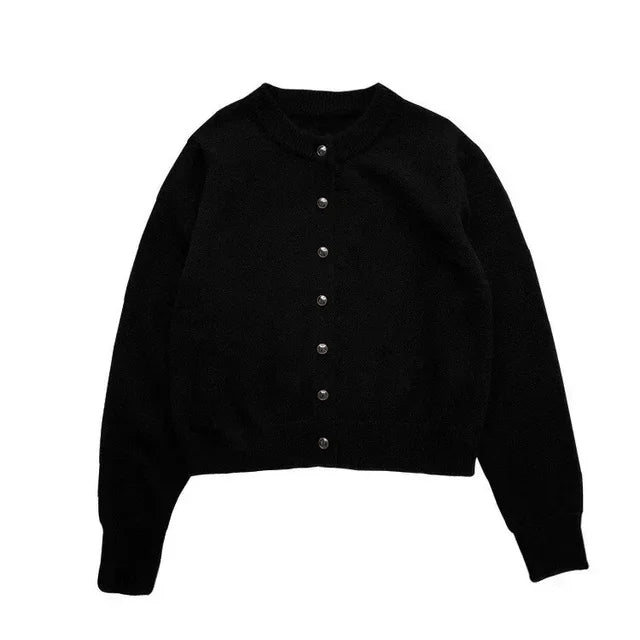 Damen Strickpullover mit Rundhalsausschnitt und Tasche-Schwarz-S-Luzern Mode