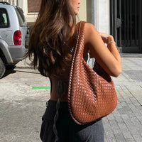 Geflochtene Damen Handtasche aus Leder für Alltag und Büro-Braun-Luzern Mode