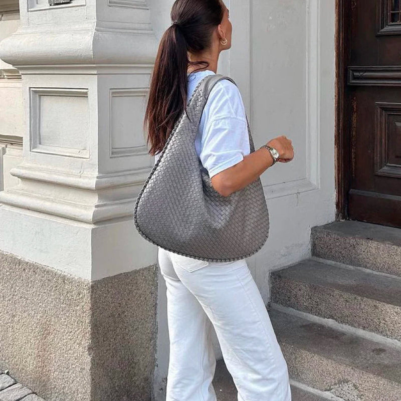 Geflochtene Damen Handtasche aus Leder für Alltag und Büro-Hellgrau-Luzern Mode