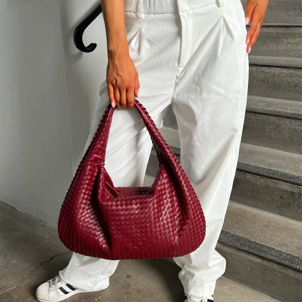 Geflochtene Damen Handtasche aus Leder für Alltag und Büro-Rot-Luzern Mode