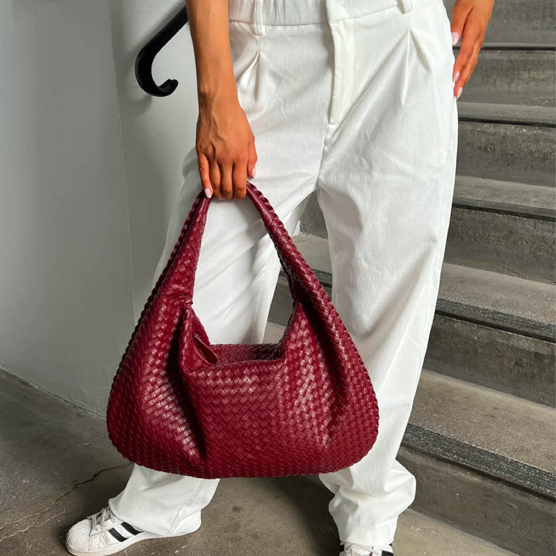 Geflochtene Damen Handtasche aus Leder für Alltag und Büro-Rot-Luzern Mode