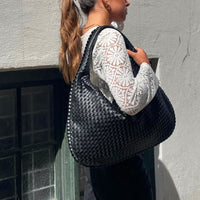 Geflochtene Damen Handtasche aus Leder für Alltag und Büro-Schwarz-Luzern Mode