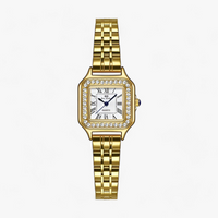 Luxus Damen Armbanduhr mit Strass und Edelstahlarmband-Gold-Luzern Mode