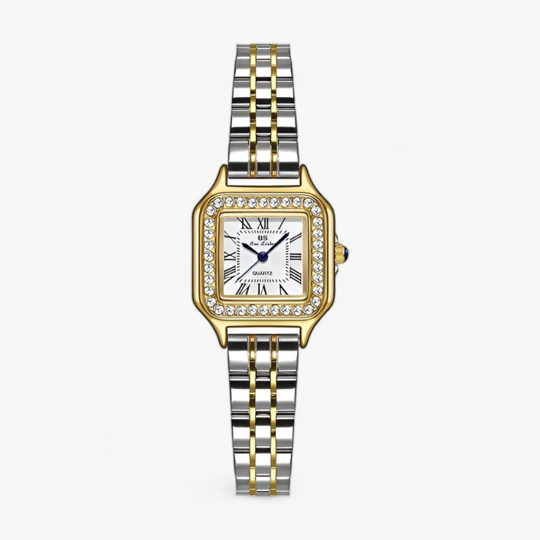 Luxus Damen Armbanduhr mit Strass und Edelstahlarmband-Weißgold-Luzern Mode