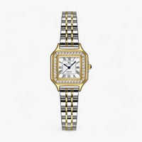 Luxus Damen Armbanduhr mit Strass und Edelstahlarmband-Weißgold-Luzern Mode