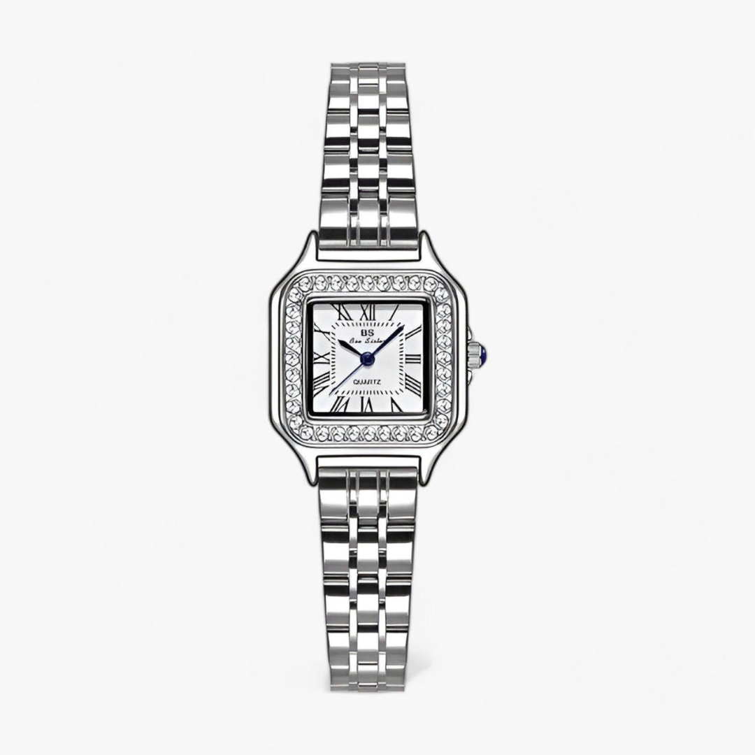 Luxus Damen Armbanduhr mit Strass und Edelstahlarmband-Zilber-Luzern Mode