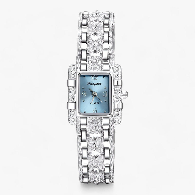Damen Uhr | Subtil Rechteck Silber Stilvoll Langlebig Mit Steinen-Blau-Luzern Mode