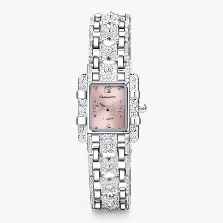 Damen Uhr | Subtil Rechteck Silber Stilvoll Langlebig Mit Steinen-Rosa-Luzern Mode