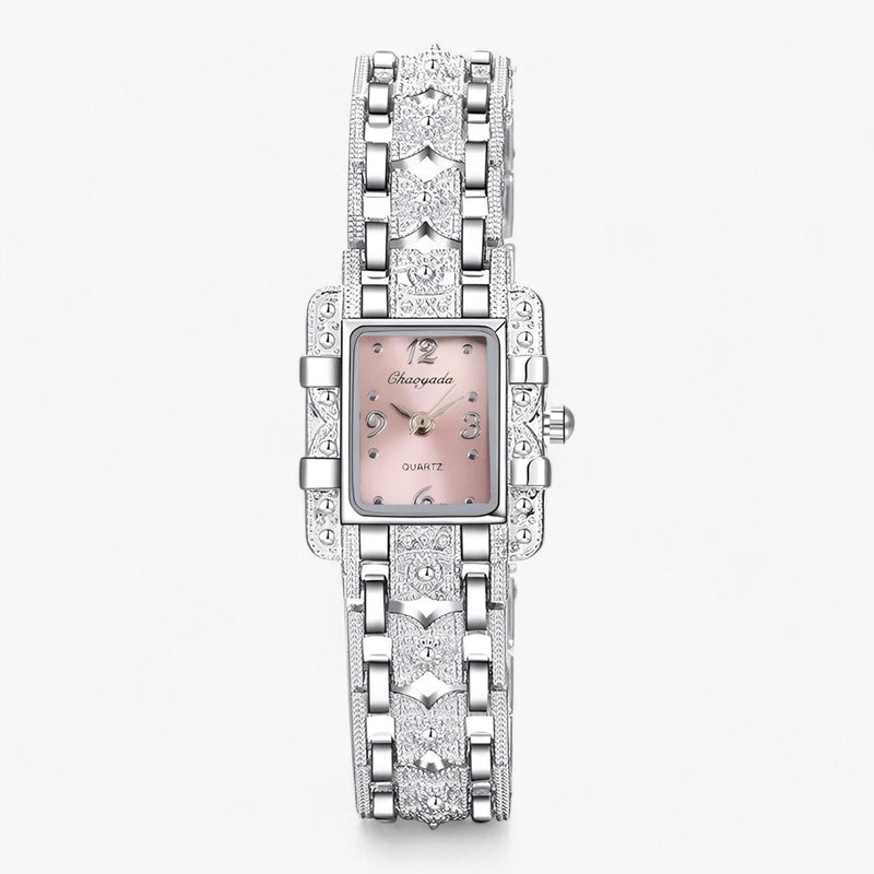 Damen Uhr | Subtil Rechteck Silber Stilvoll Langlebig Mit Steinen-Rosa-Luzern Mode