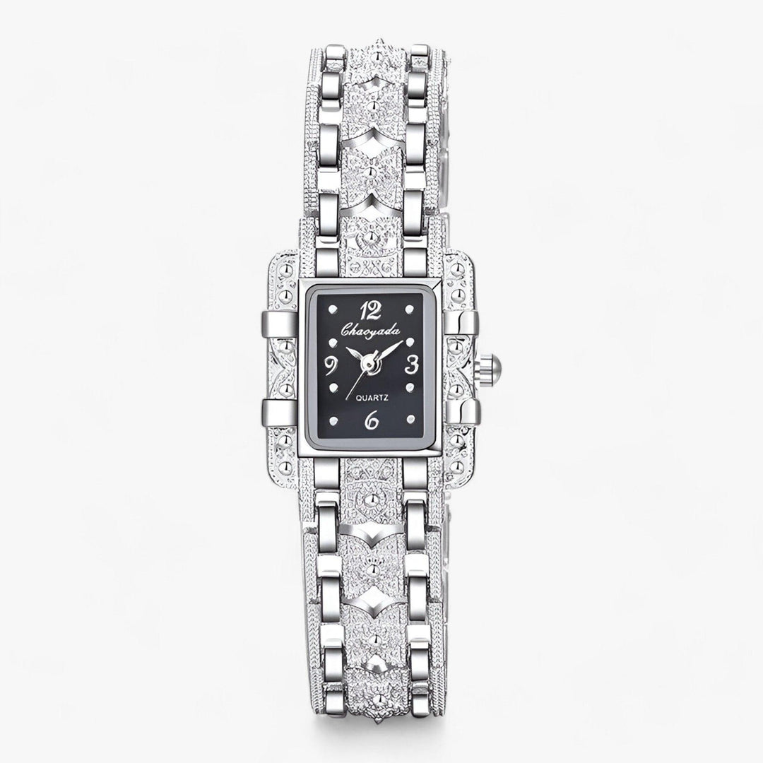 Damen Uhr | Subtil Rechteck Silber Stilvoll Langlebig Mit Steinen-Schwarz-Luzern Mode