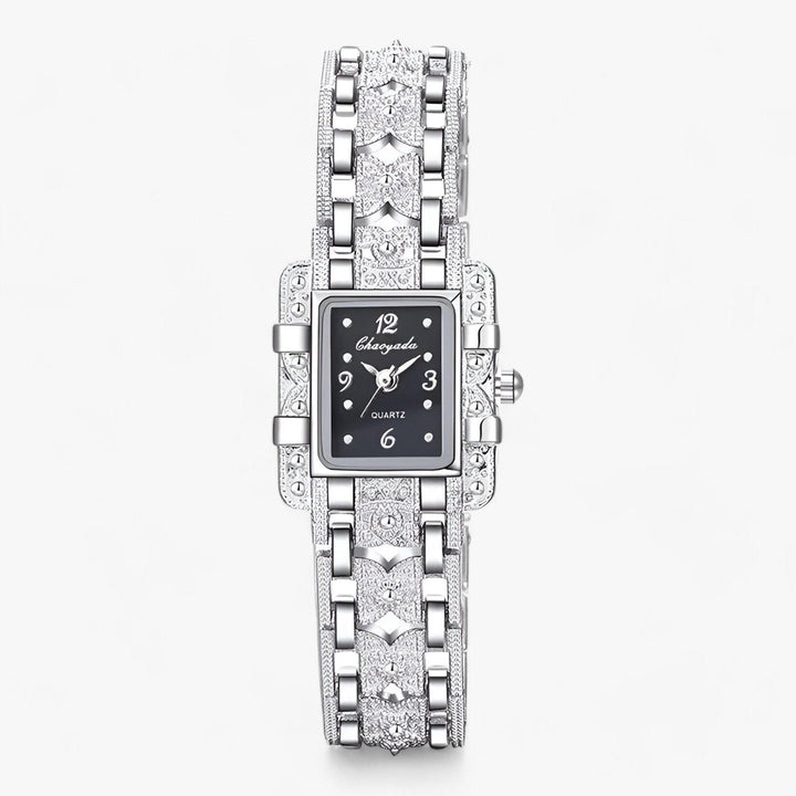 Damen Uhr | Subtil Rechteck Silber Stilvoll Langlebig Mit Steinen-Schwarz-Luzern Mode